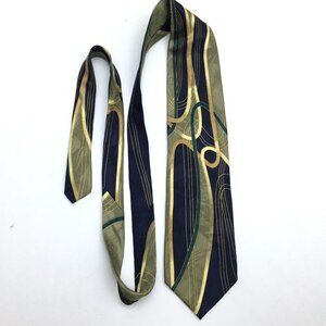 Vintage Dimaggio Men's Tie Navy Gold Green Retro Art Deco Design MCM